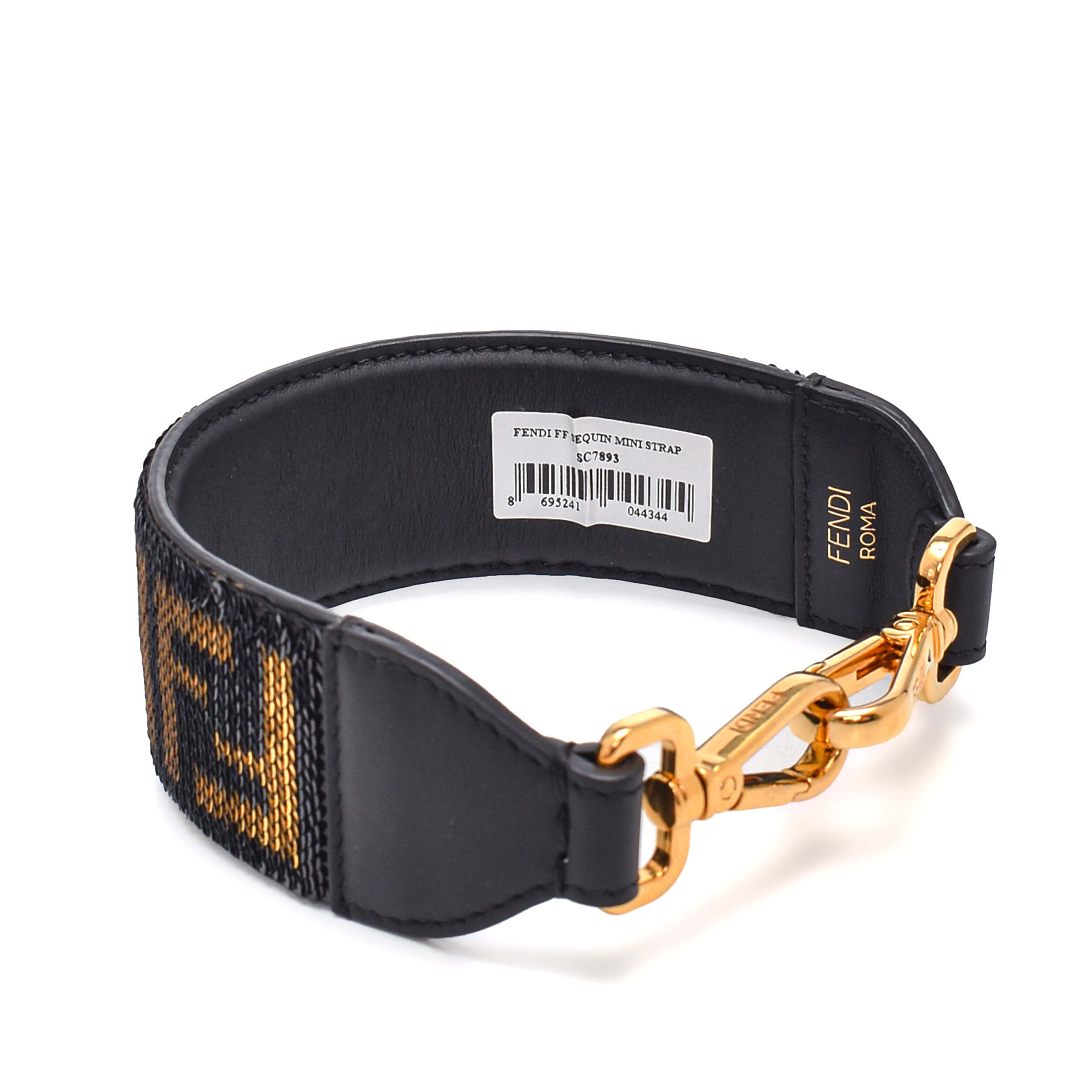 Fendi - Black Leather Gold FF Logo Mini Strap